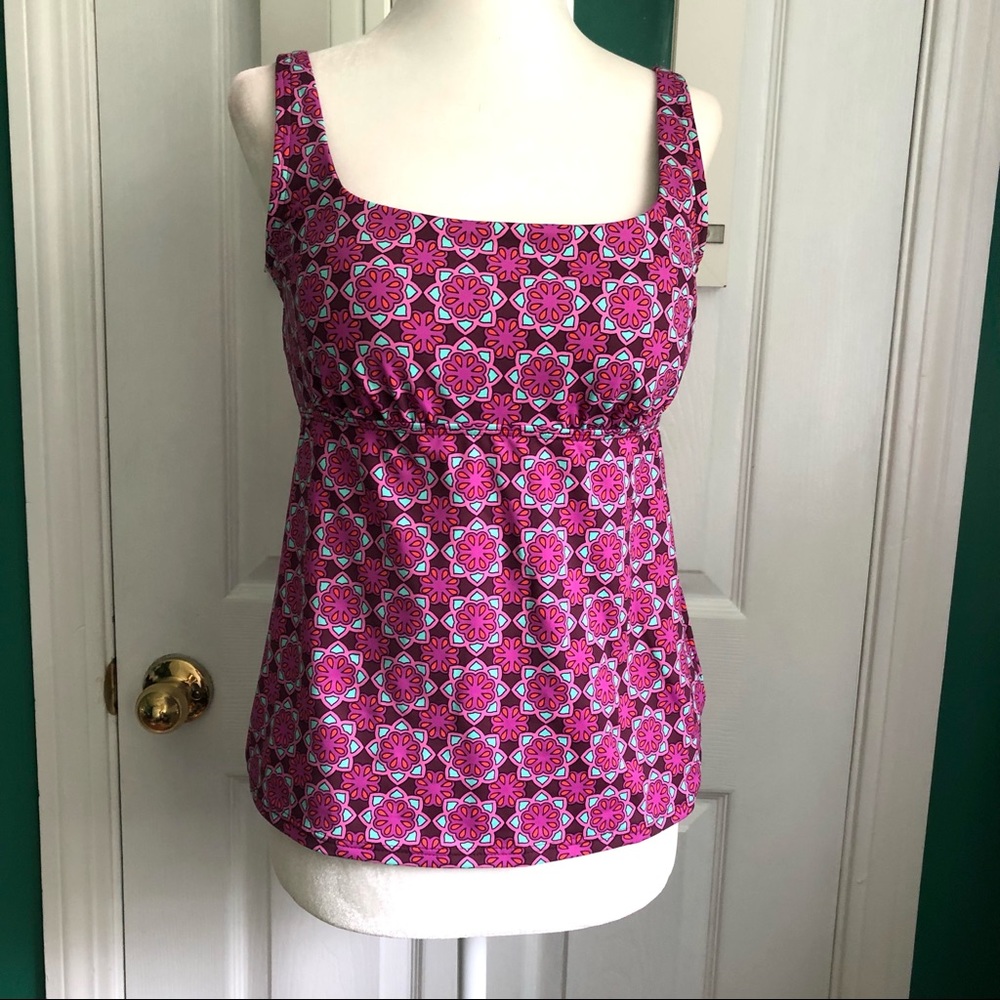 Lands' End Pink and Turquoise Patterned Women's Swim Tankini Top